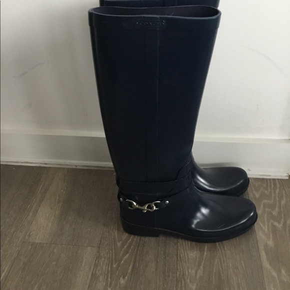 Coach Rubber Blue Long Rain Boots Size 9 B $80 - Picture 4 of 8